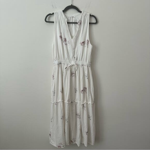 Splendid Cotton and Linen White Ruffled Tie Front Midi Sundress Pockets Medium - Picture 1 of 6